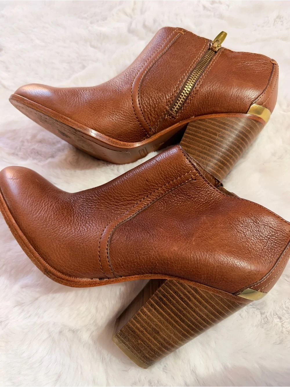 Coach Brown Leather Ankle Booties with Stacked Heel